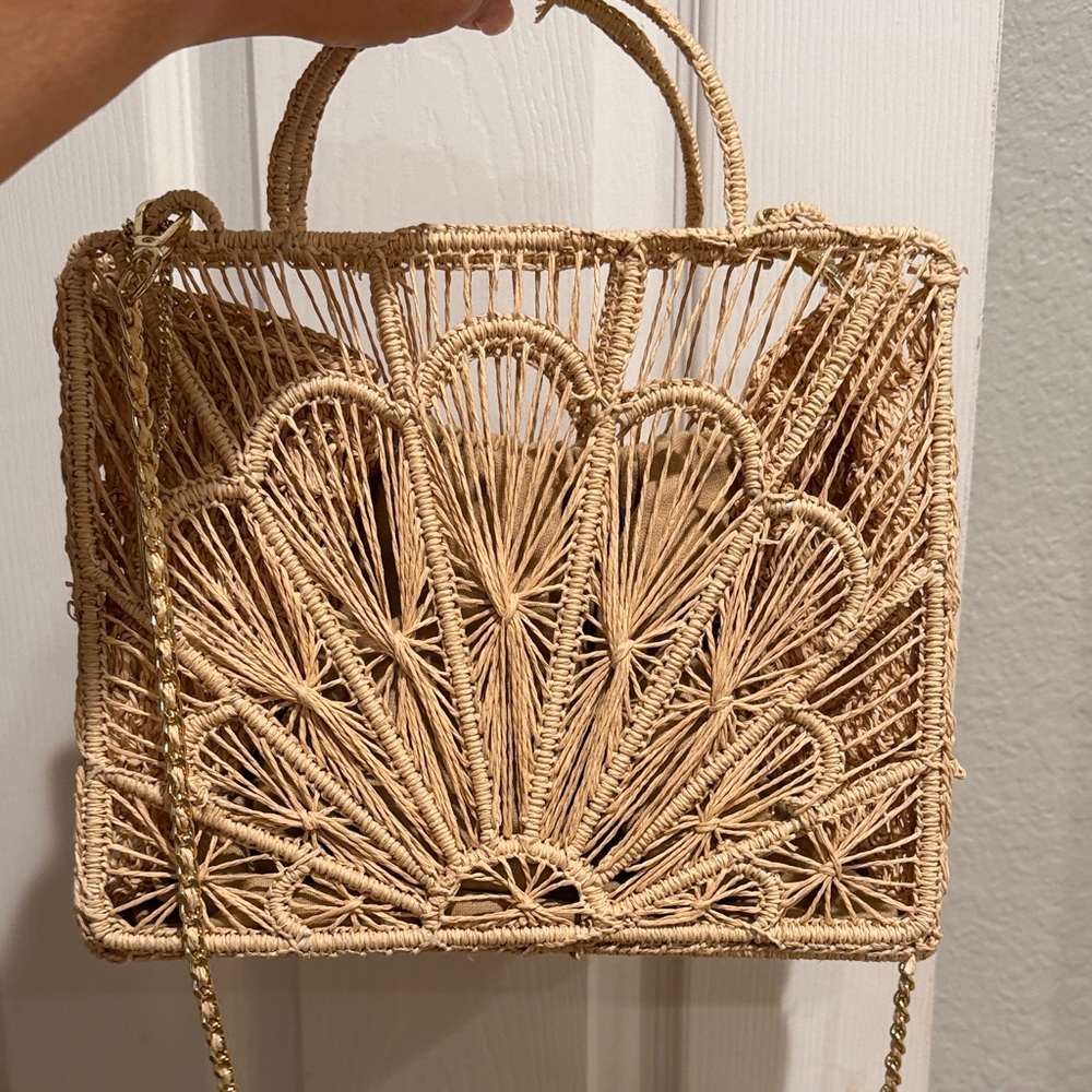 Woven Summer Purse With Handles And Crossbody Strap EUC - Picture 3 of 5